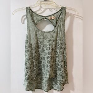 Hollister Sage Green Lace-Patterned Tank Top